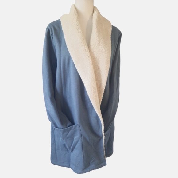 Eddie Bauer soft warm open 2 pocket cardigan light blue size 2XL - Picture 2 of 9